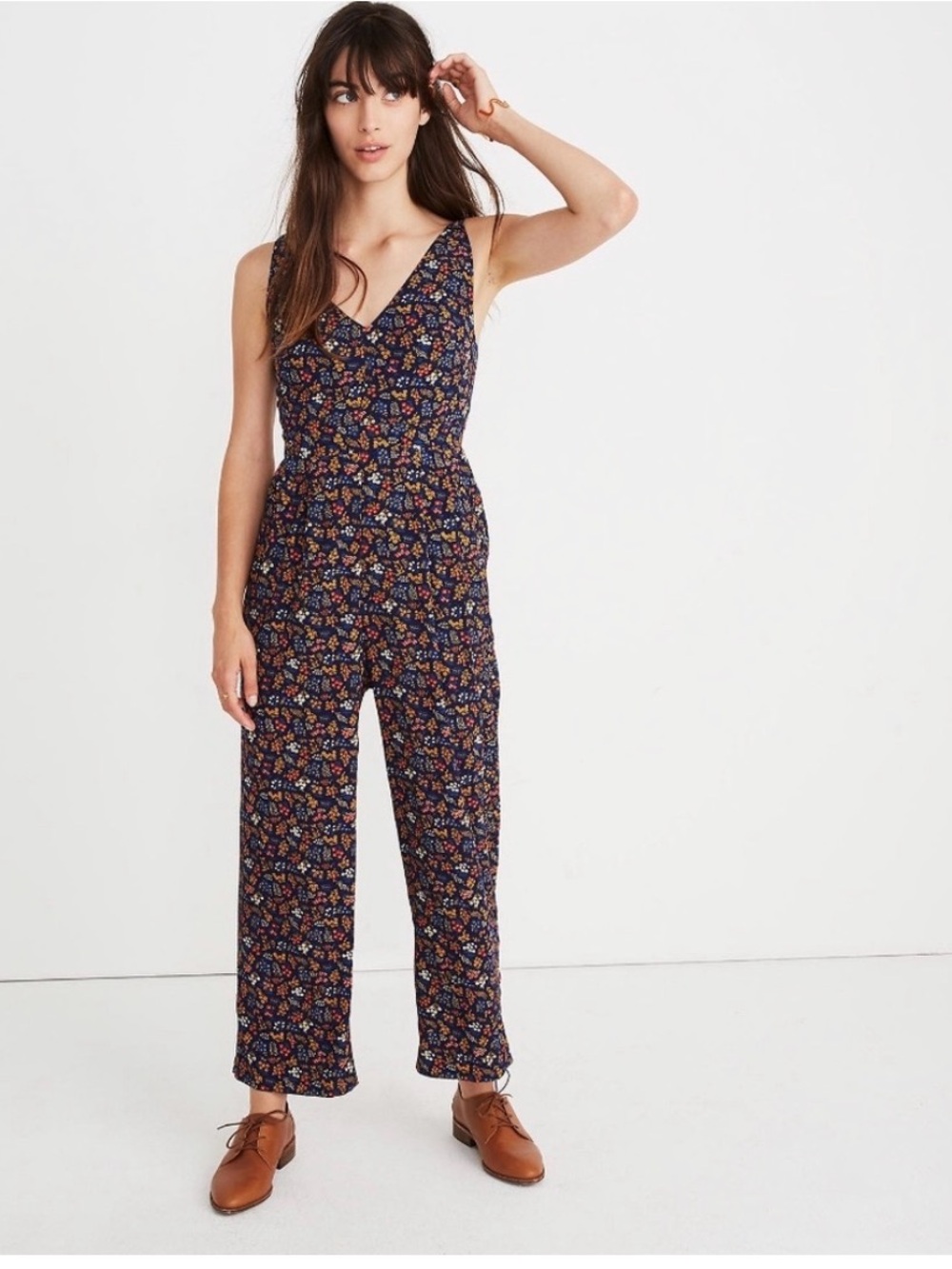 Madewell - Floral V-Neck Wide-Leg Jumpsuit in Navy